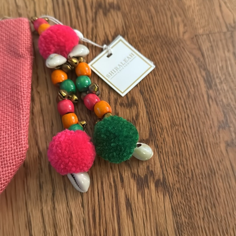 NWT Shiraleah “Crap Bag” Pink Pouch with Pom Pom Keychain
