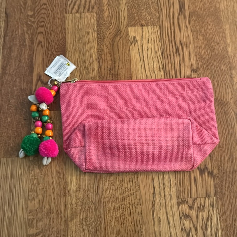 NWT Shiraleah “Crap Bag” Pink Pouch with Pom Pom Keychain