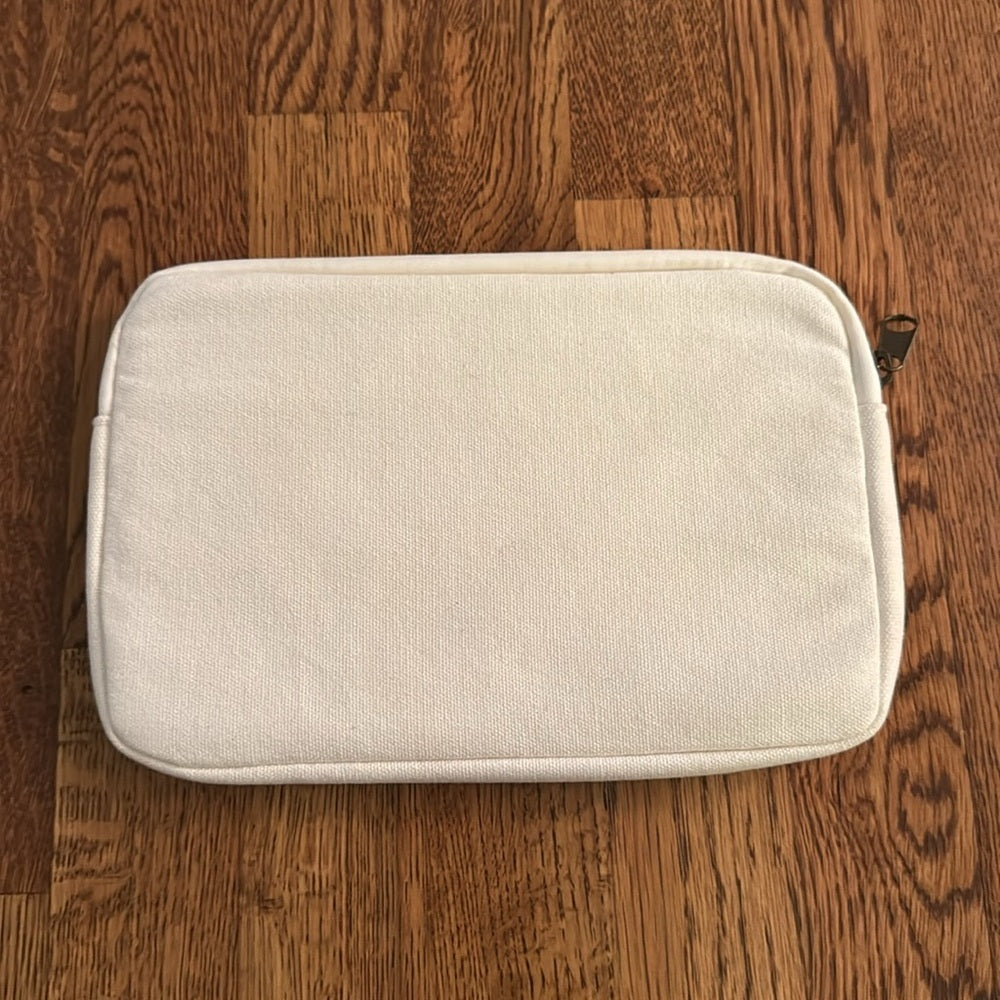 Bag Edge White Canvas Pouch with Pink Smiley Face