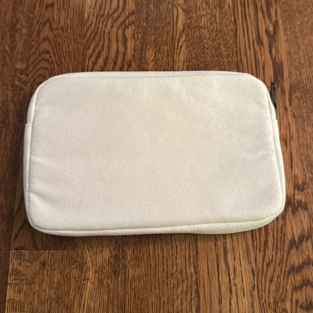 Bag Edge White Canvas Pouch with Pink Smiley Face