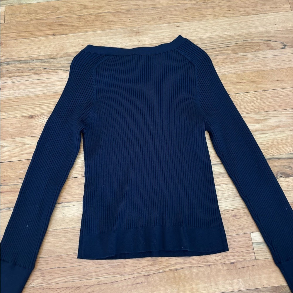 Milly Women’s Navy Ribbed Sweater with Button Detail