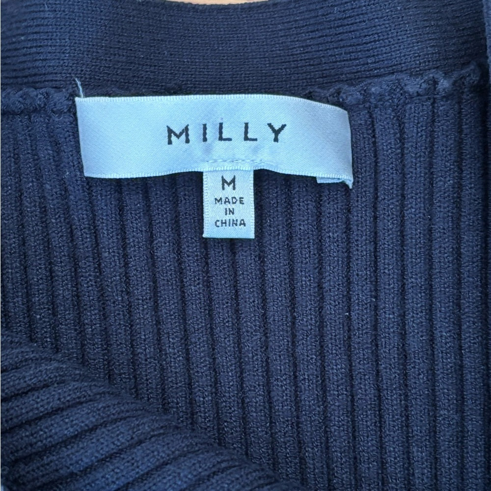 Milly Women’s Navy Ribbed Sweater with Button Detail