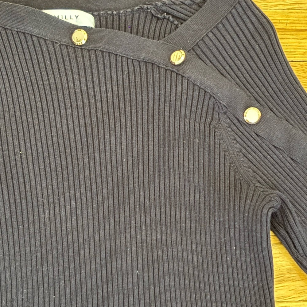 Milly Women’s Navy Ribbed Sweater with Button Detail