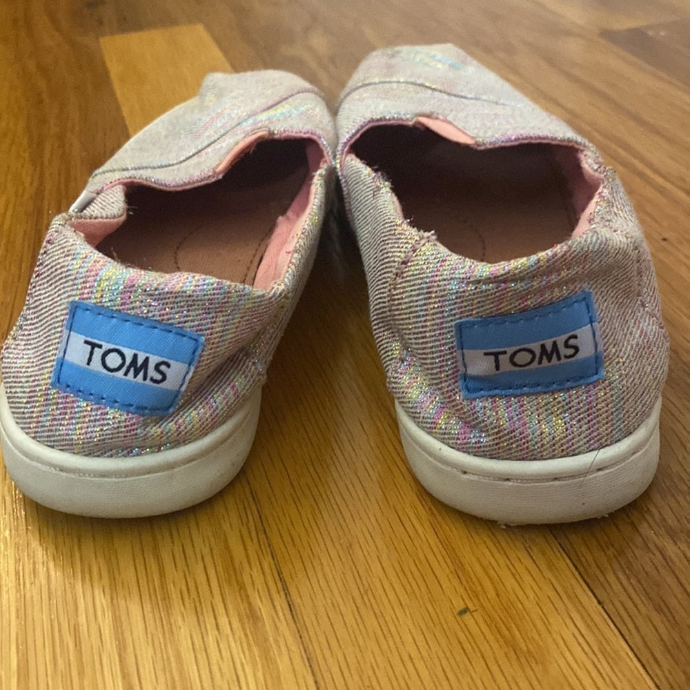 Tom’s Girl’s Pink And Blue Sparkly Slip On Shoes Size 13.5