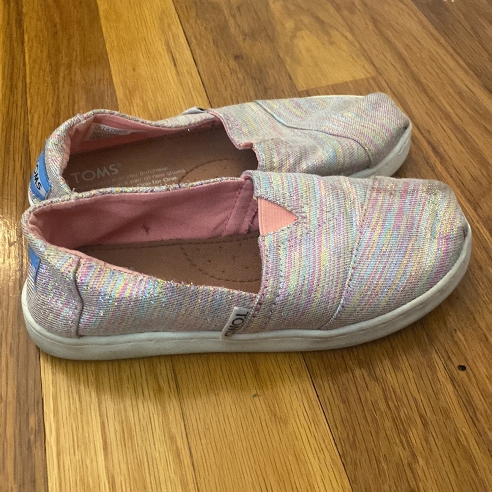 Tom’s Girl’s Pink And Blue Sparkly Slip On Shoes Size 13.5