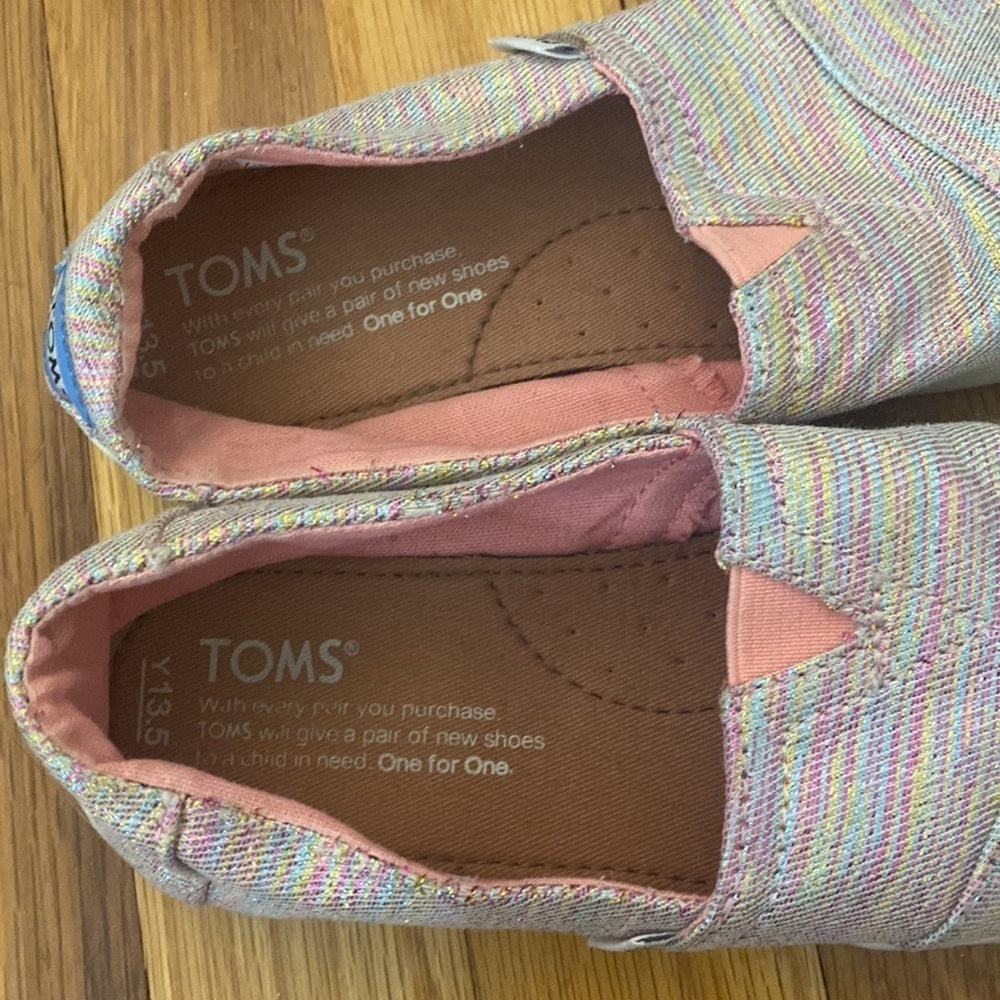 Tom’s Girl’s Pink And Blue Sparkly Slip On Shoes Size 13.5