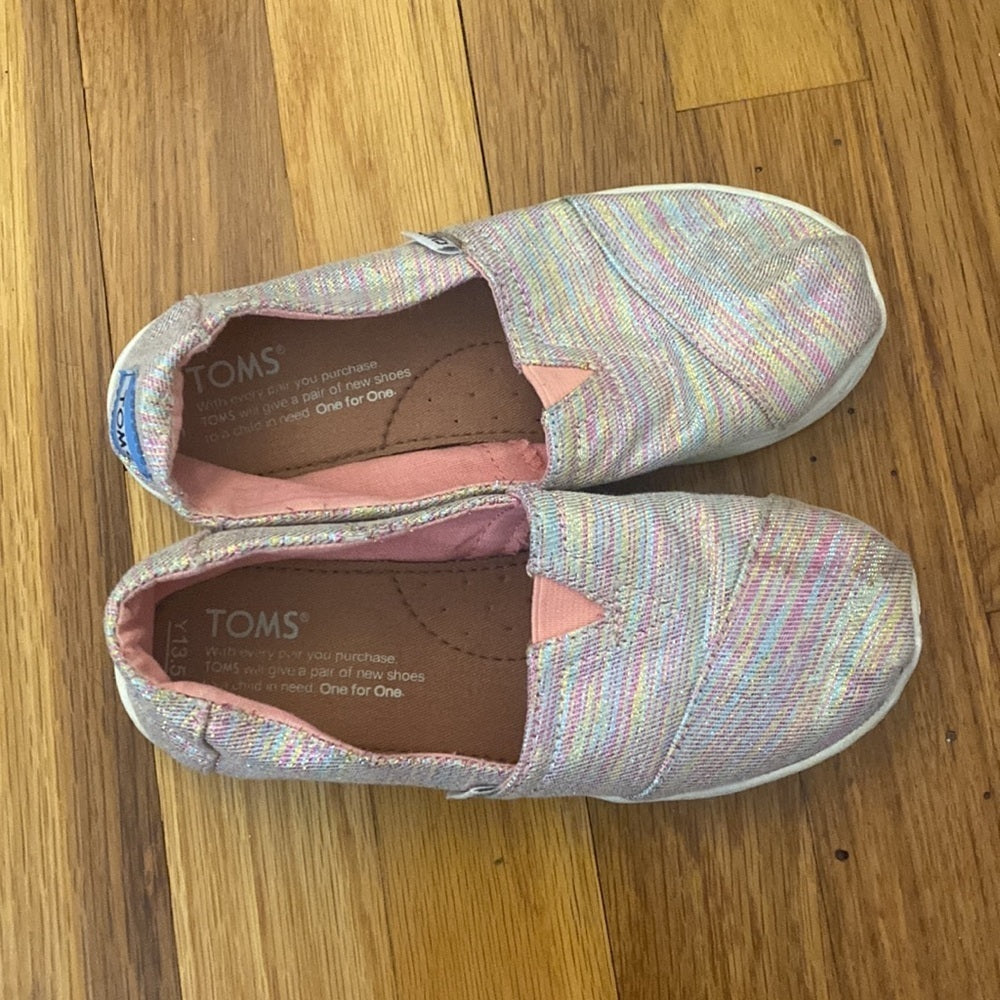 Tom’s Girl’s Pink And Blue Sparkly Slip On Shoes Size 13.5