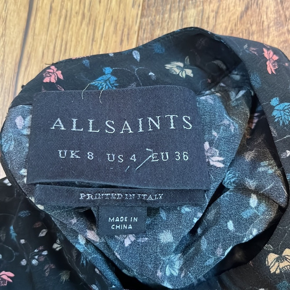 All Saints Woman’s Black Floral Silk Dress Size US 4