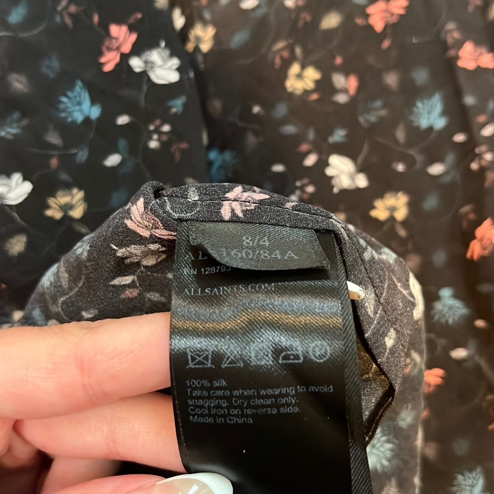 All Saints Woman’s Black Floral Silk Dress Size US 4