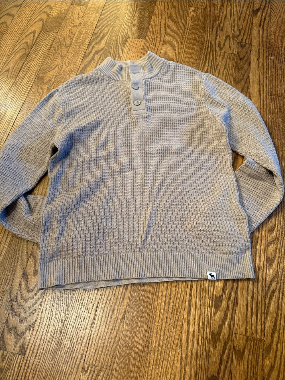 NWT abercrombie kids Beige Waffle-Knit Crewneck Sweater Size Large