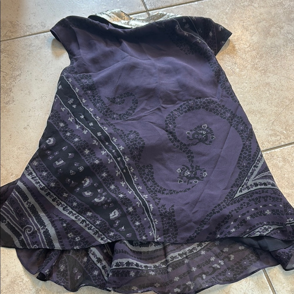 Etro Women’s Black and Purple Graphic Blouse Size 42