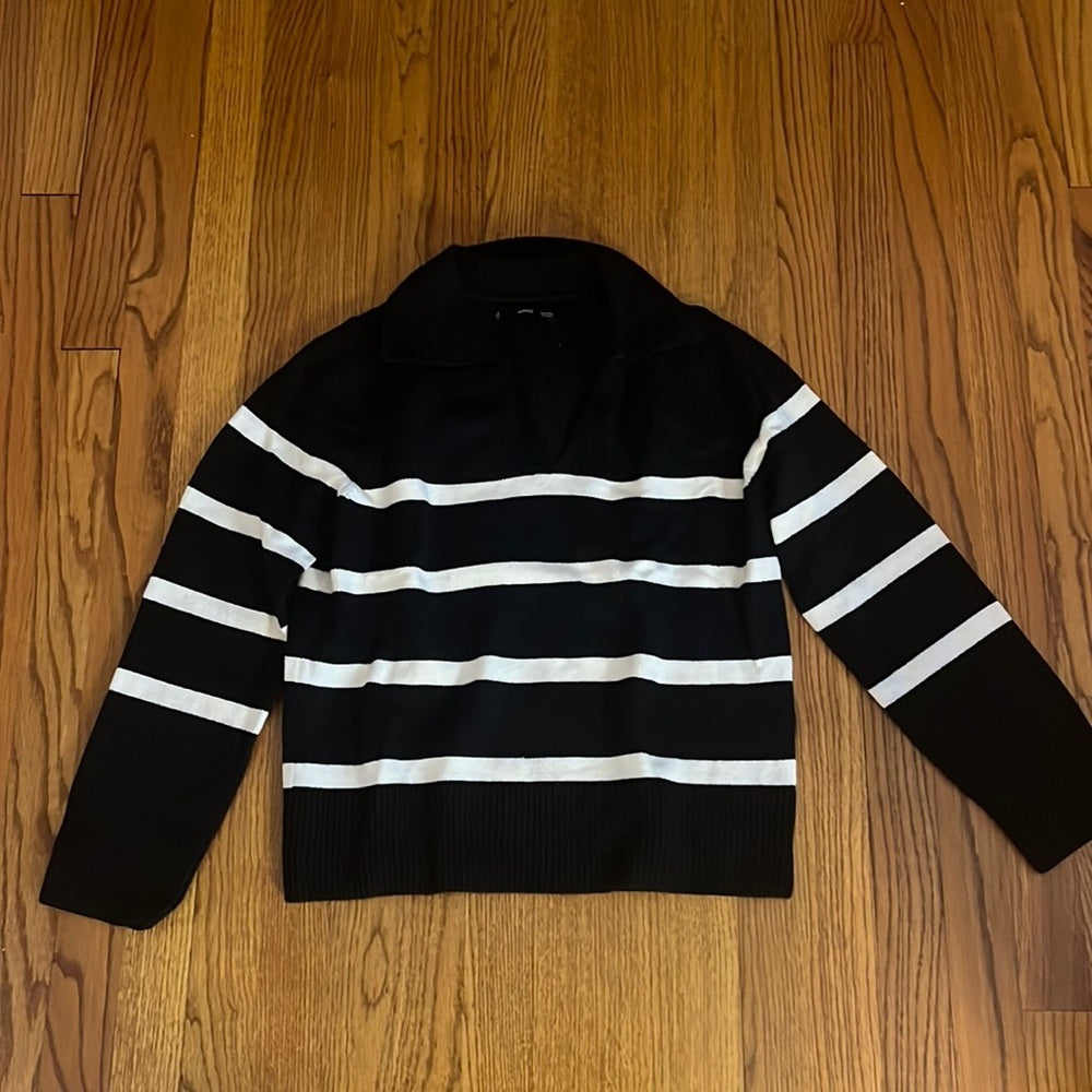 MNG Woman’s Black and White Striped Sweater Size XS