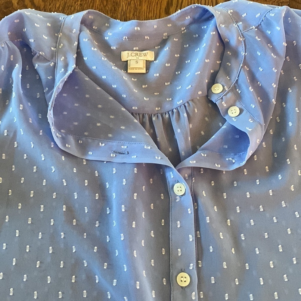 J.Crew Women’s Blue Blouse with White Dots Size Small