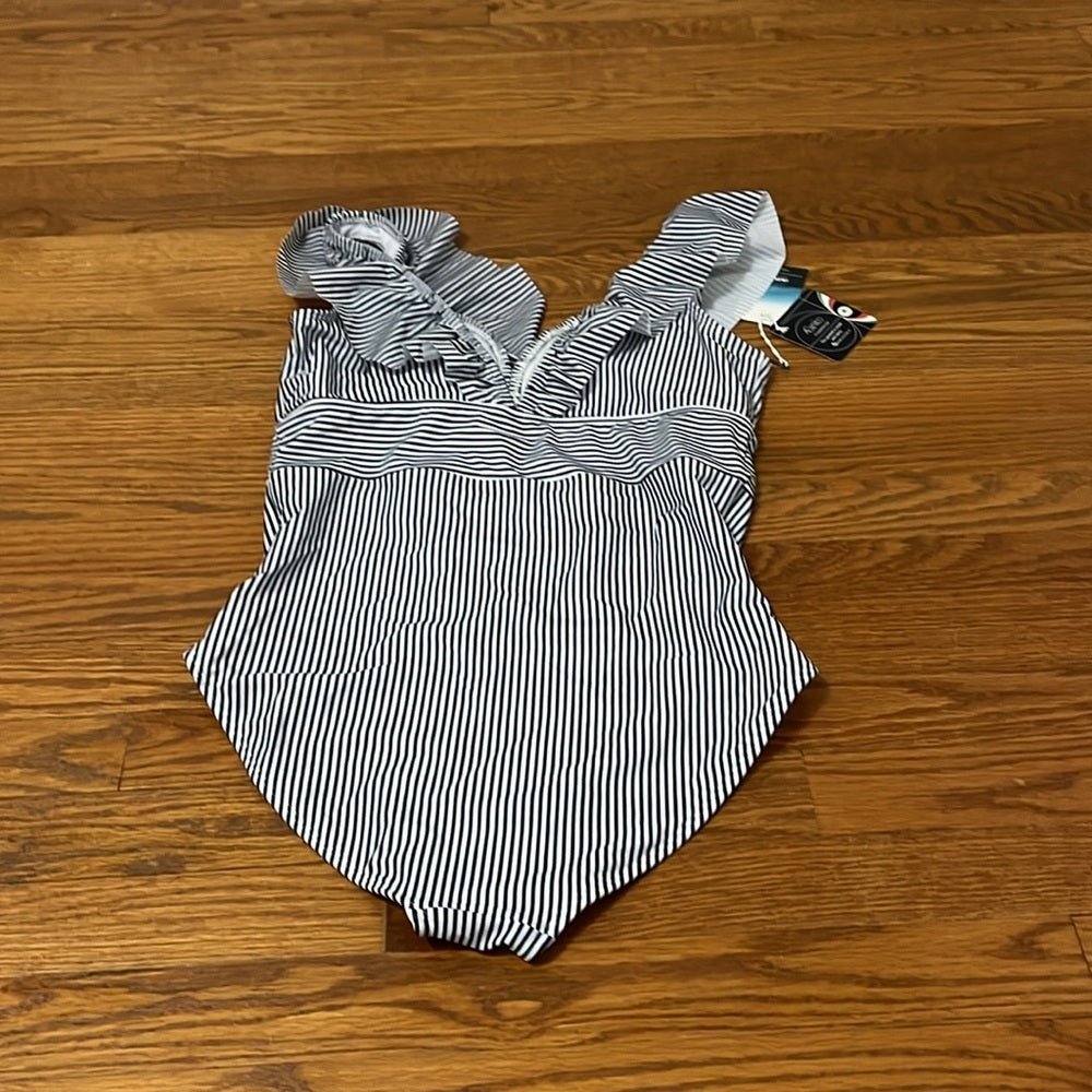 NWT Aava Women’s Blue Striped Bathing Suit Size Large