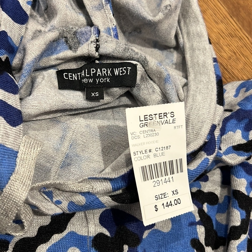 NWT Central Park West Women’s Hooded Sweater Grey and Blue Size XS