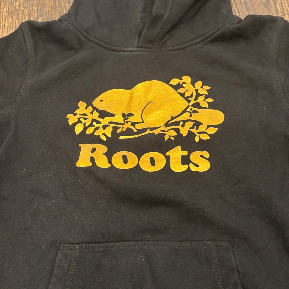 Roots Kids Hoodie in Black with Yellow Logo Size Large