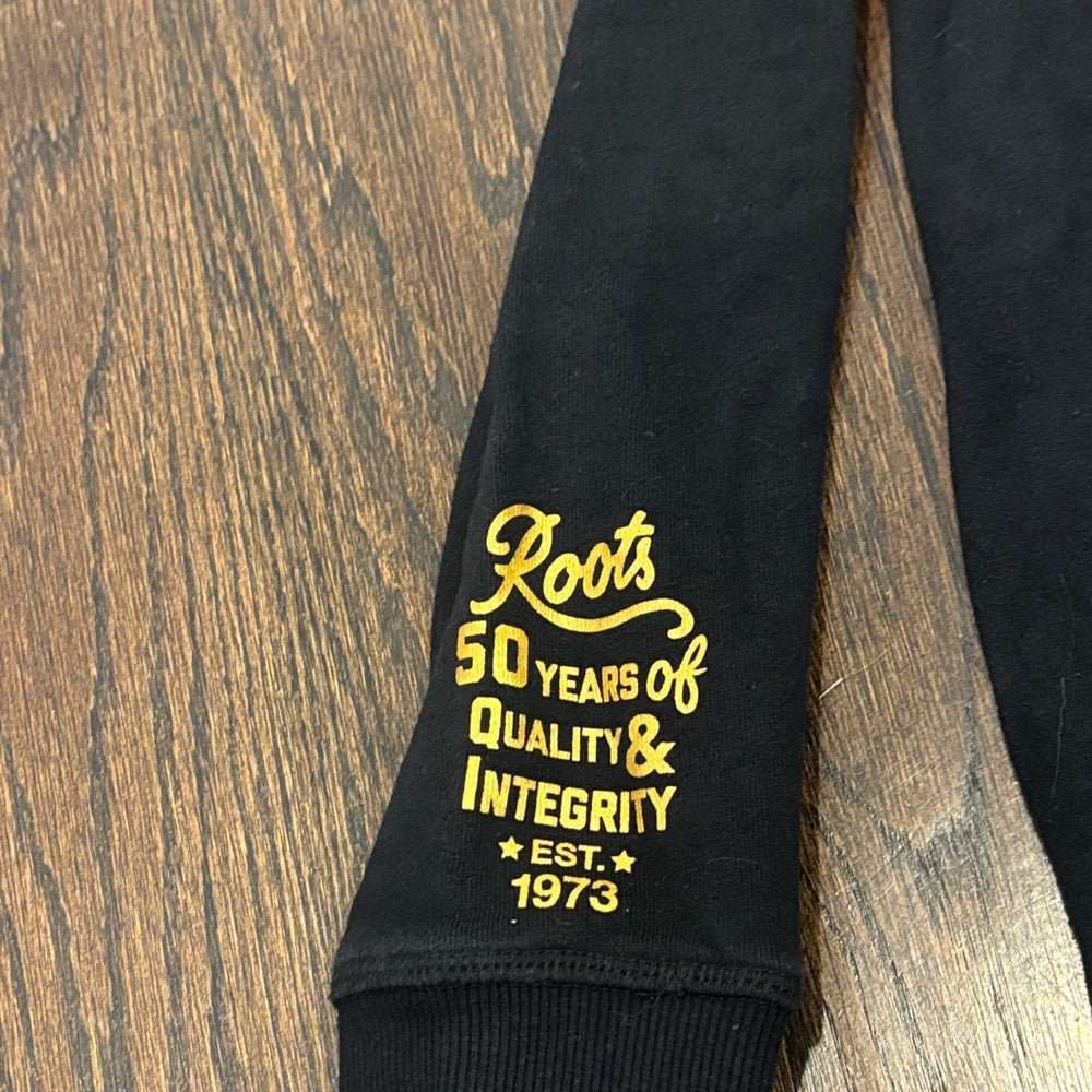 Roots Kids Hoodie in Black with Yellow Logo Size Large