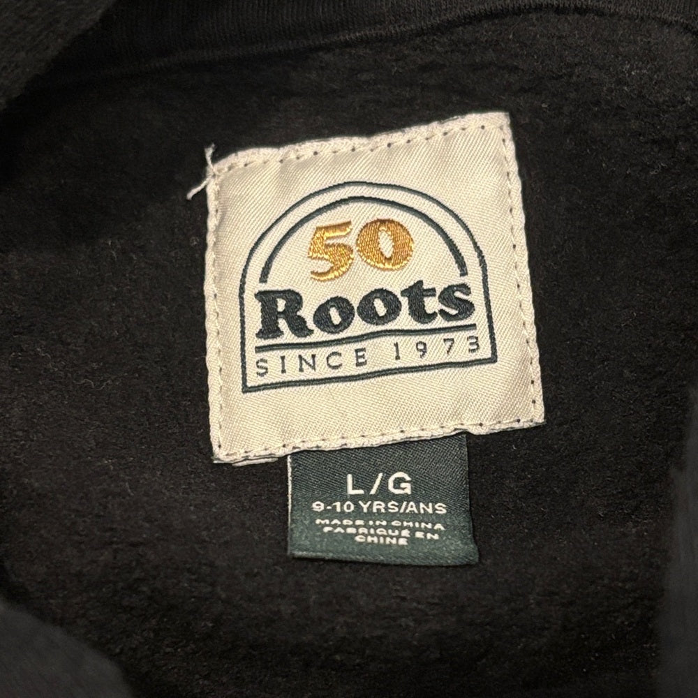 Roots Kids Hoodie in Black with Yellow Logo Size Large