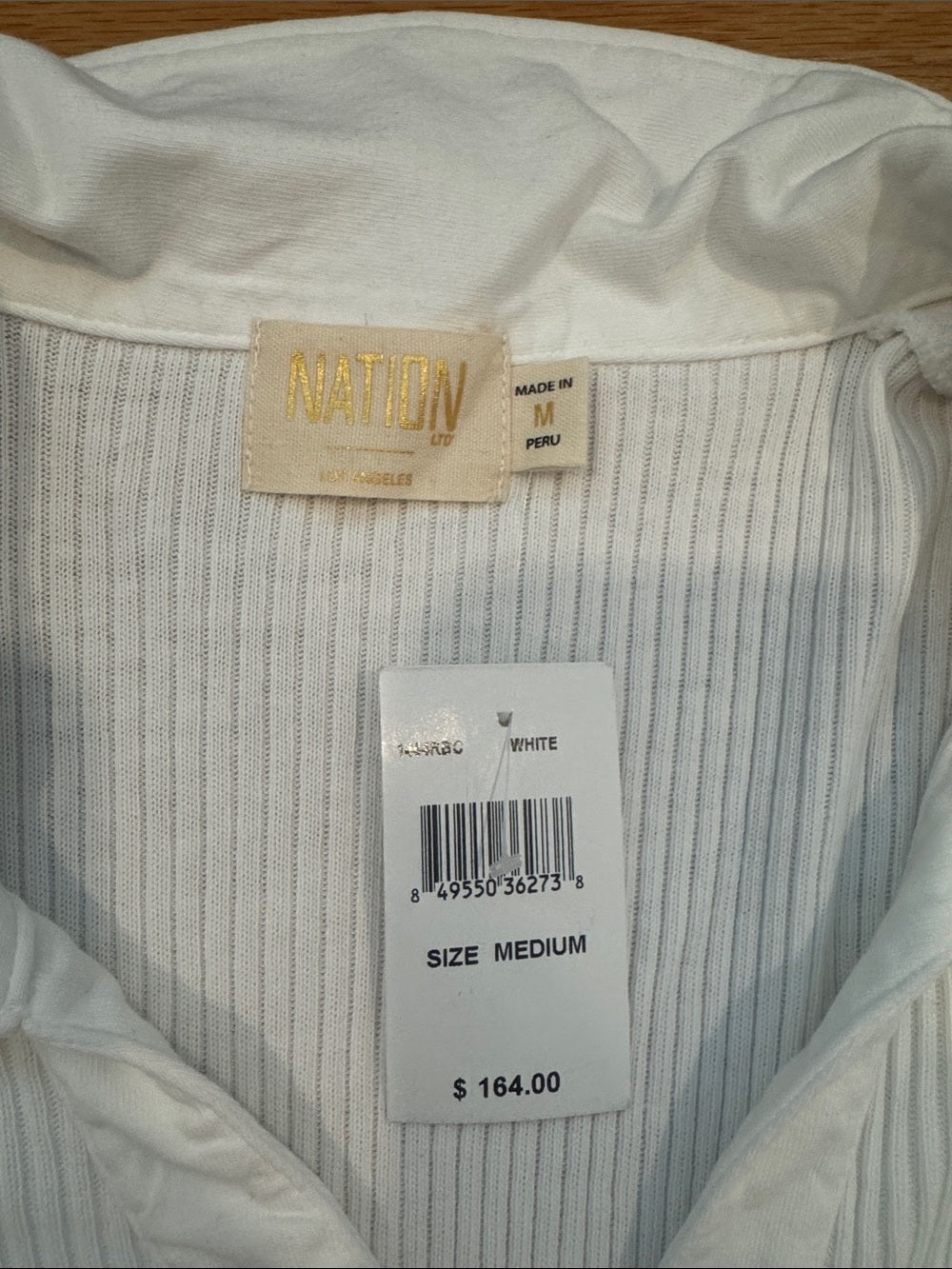 NWT Nation White Ribbed Long-Sleeve Polo Henley Top Women’s Medium