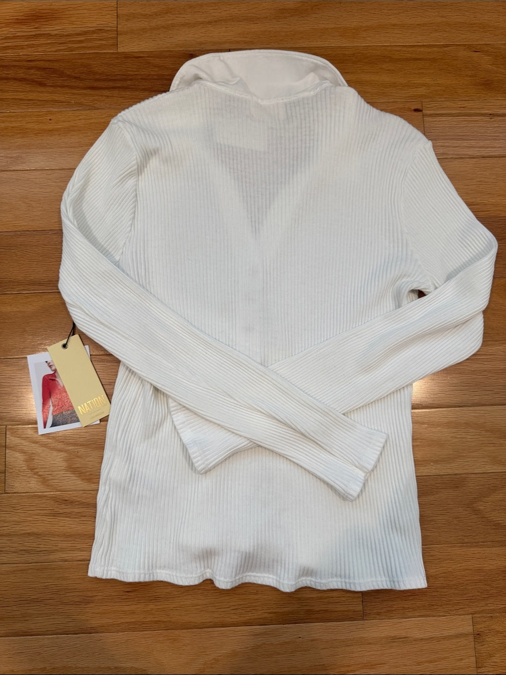 NWT Nation White Ribbed Long-Sleeve Polo Henley Top Women’s Medium