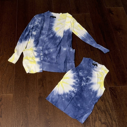 Central Park West Women’s Cardigan & Sleeveless Top Blue Yellow & White Size XS