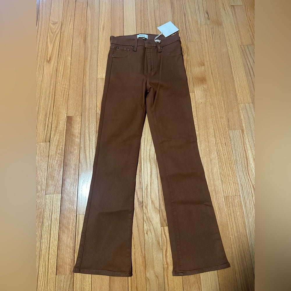 NWT Pistola Lennon Coated Cognac Brown Straight-Leg Pants Size 24