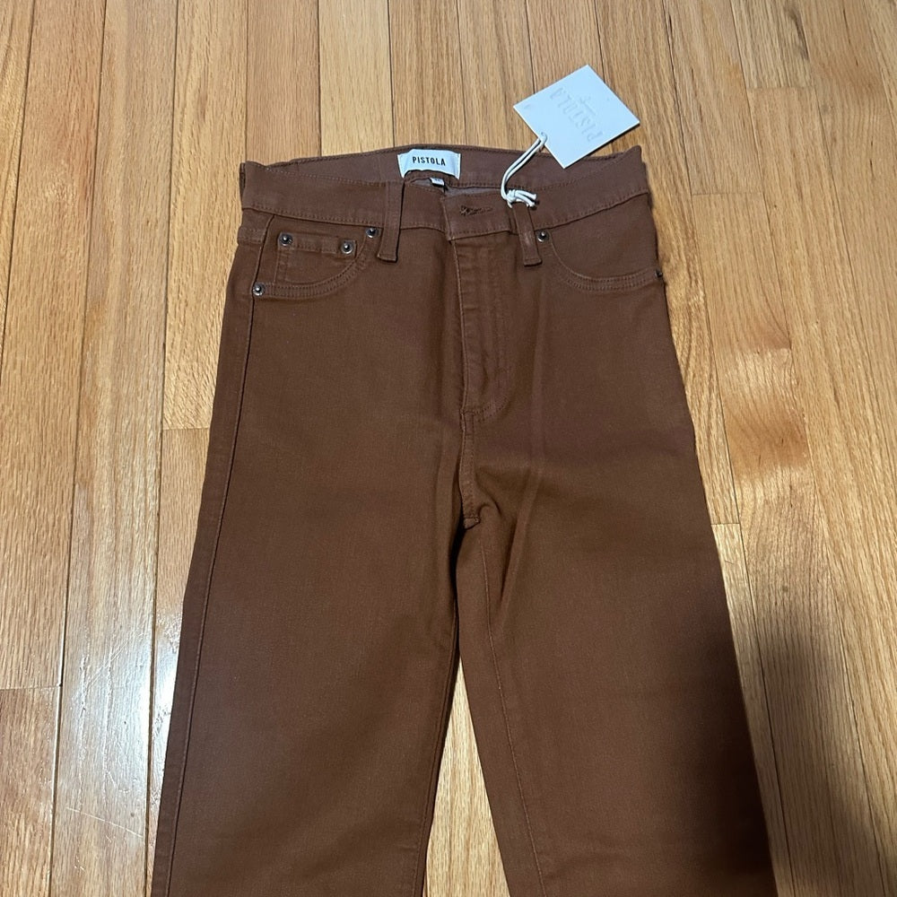 NWT Pistola Lennon Coated Cognac Brown Straight-Leg Pants Size 24
