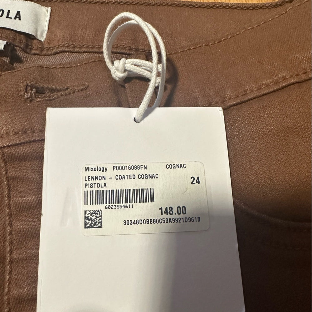 NWT Pistola Lennon Coated Cognac Brown Straight-Leg Pants Size 24