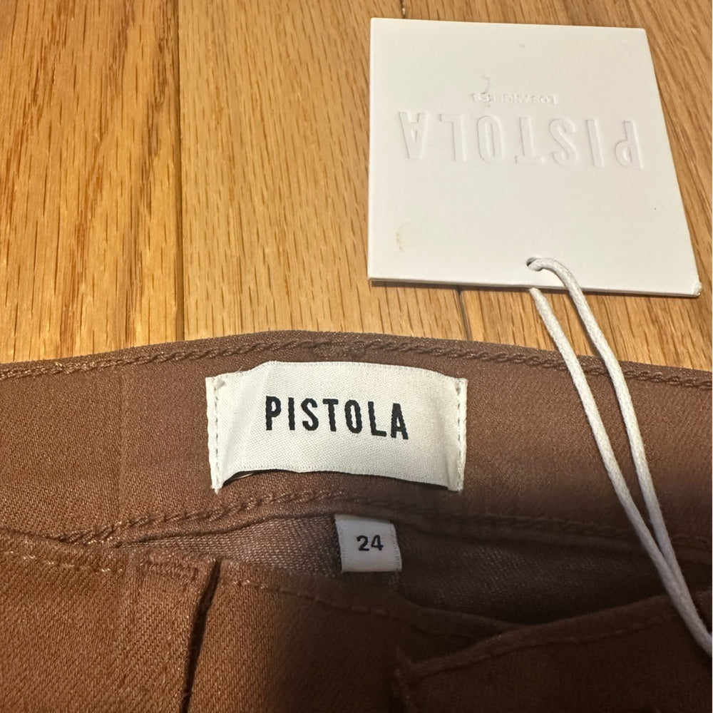 NWT Pistola Lennon Coated Cognac Brown Straight-Leg Pants Size 24