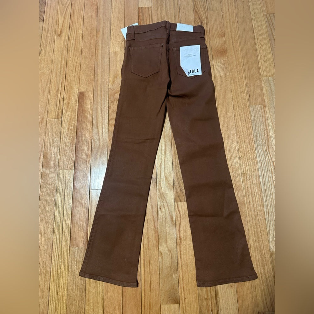 NWT Pistola Lennon Coated Cognac Brown Straight-Leg Pants Size 24