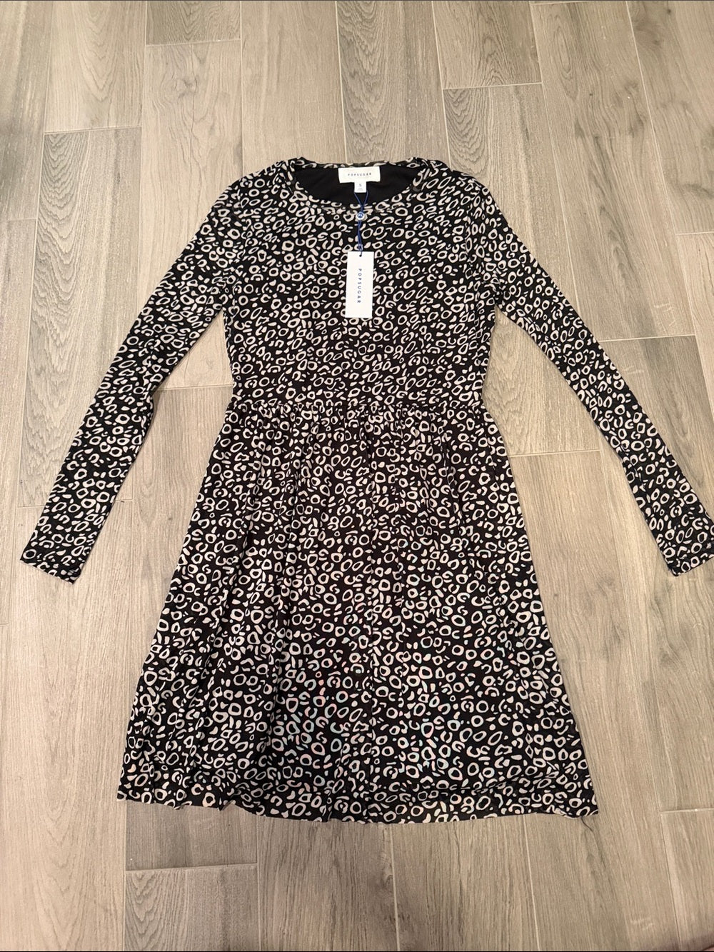 Pop Sugar Long Sleeve Black and White Leopard Print Dress Size S NWT
