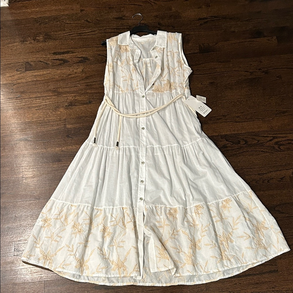 Royal Belle Women’s White and Tan Sleeveless Button-Down Dress One Size