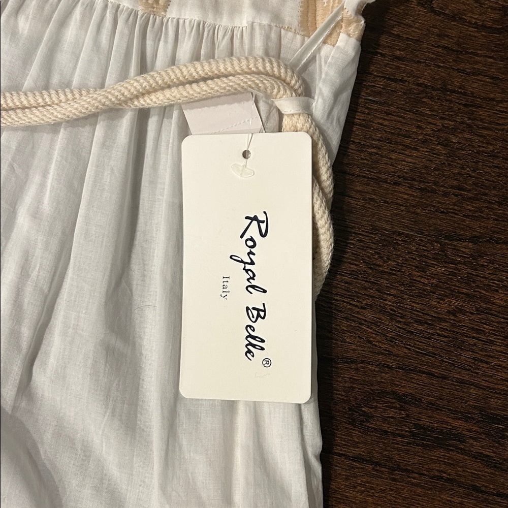 Royal Belle Women’s White and Tan Sleeveless Button-Down Dress One Size
