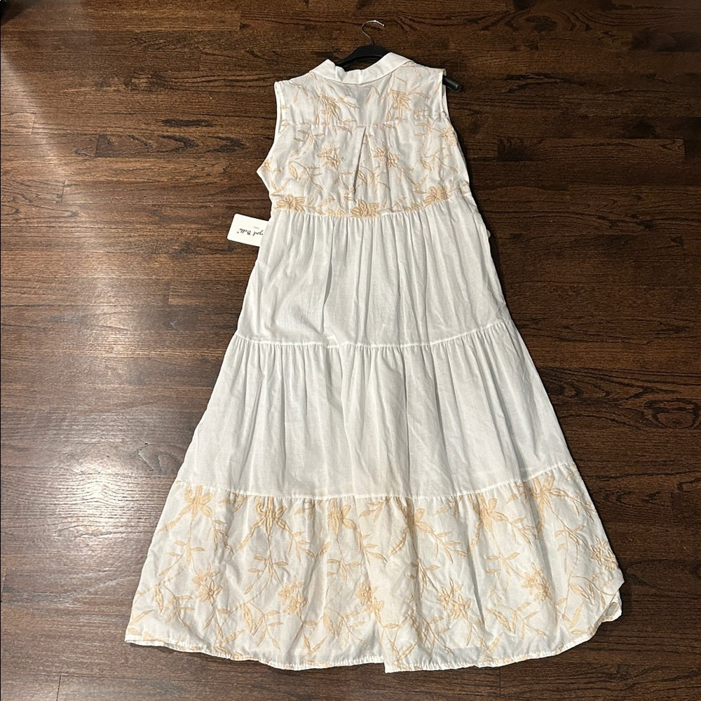Royal Belle Women’s White and Tan Sleeveless Button-Down Dress One Size