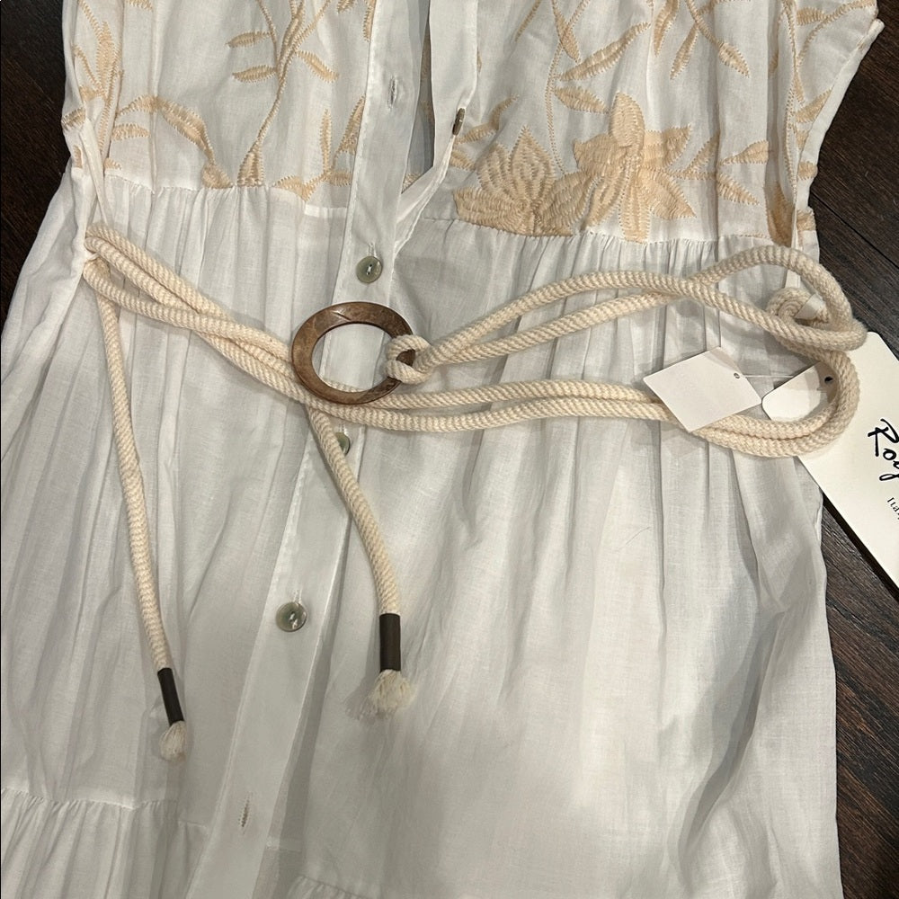 Royal Belle Women’s White and Tan Sleeveless Button-Down Dress One Size