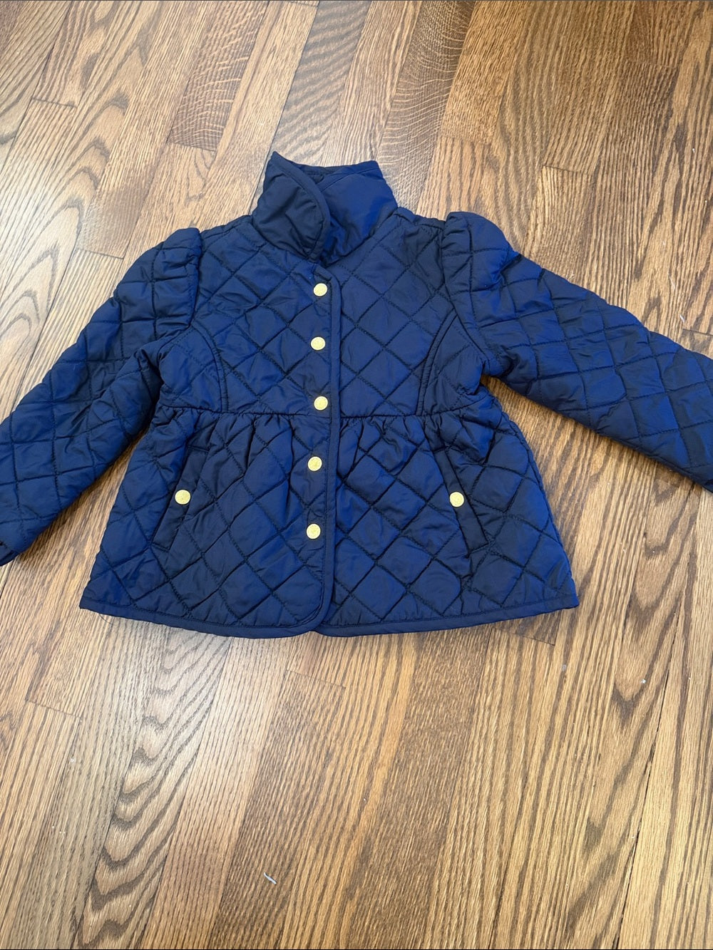 Janie and Jack Navy Quilted Puff Jacket with Gold Buttons Size 2