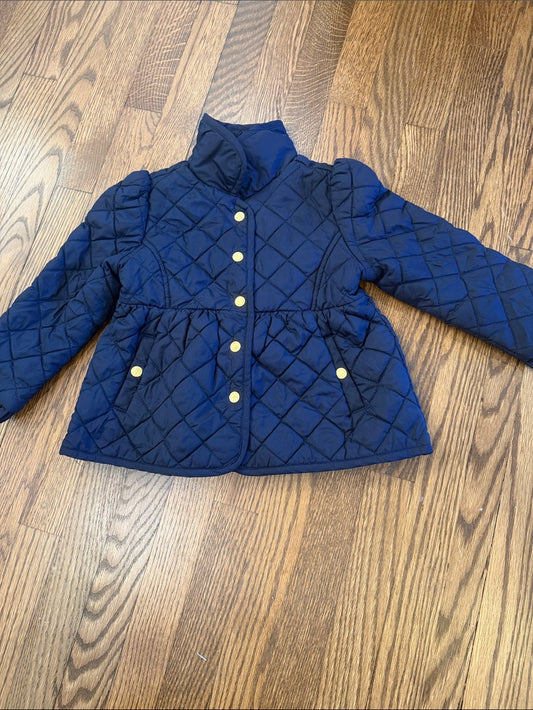 Janie and Jack Navy Quilted Puff Jacket with Gold Buttons Size 2