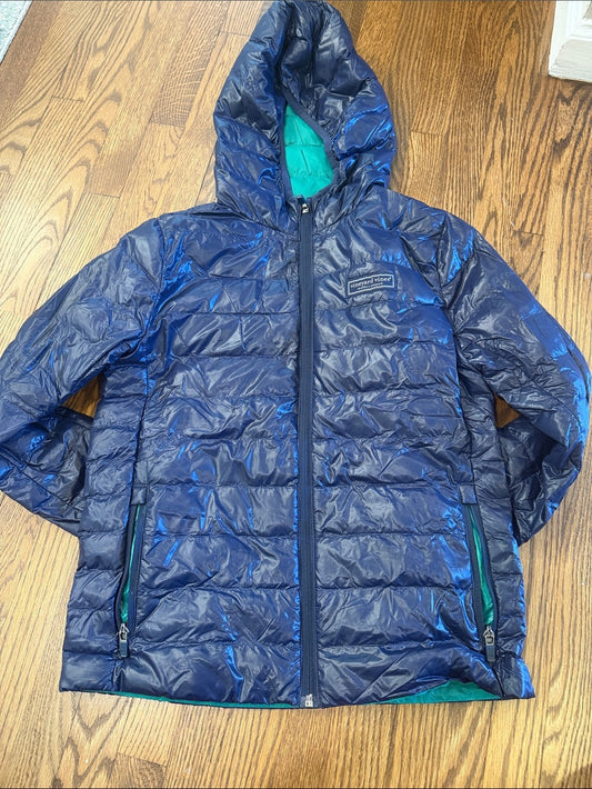 Vineyard Vines Kids Navy Puffer Jacket with Teal Lining Size Medium