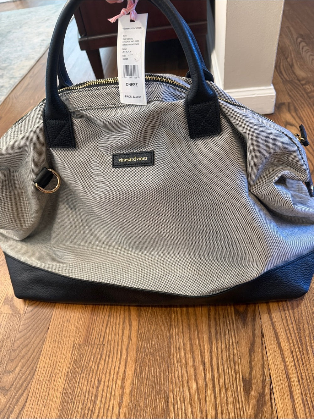 Vineyard Vines Gray and Black Canvas Duffel Bag One Size