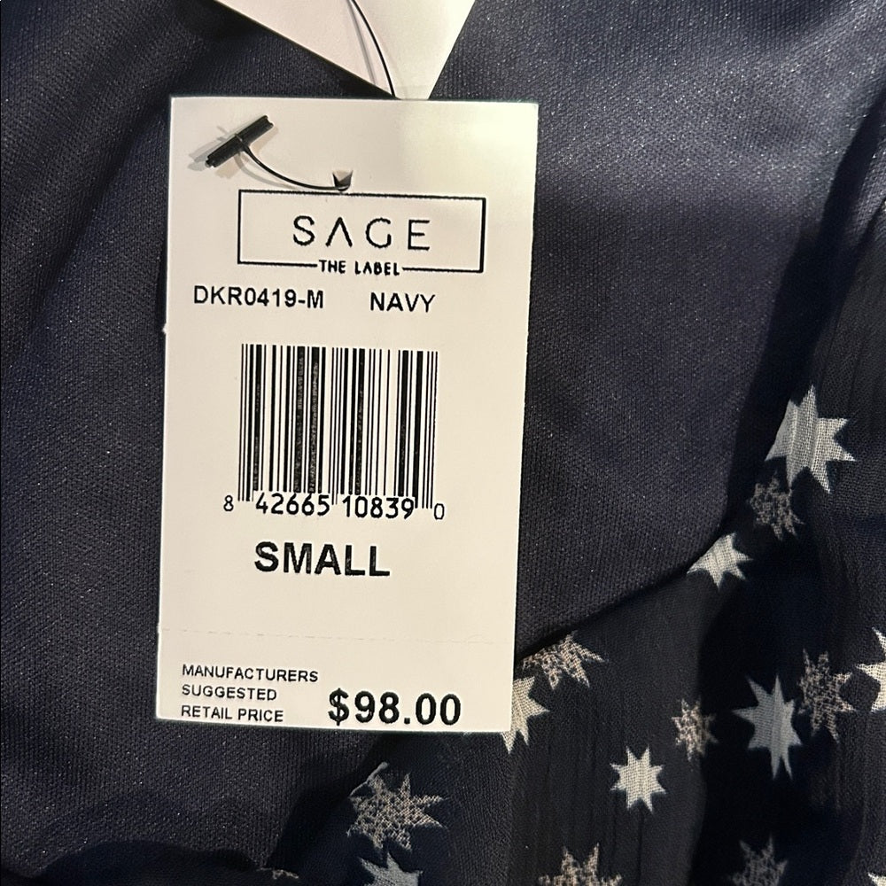 NWT Sage Women’s Navy Blue Dress with White Star Pattern Size Small