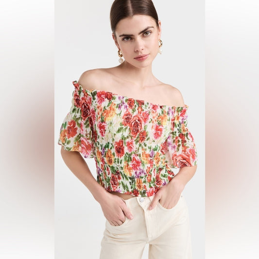L’Agence Women’s Floral Off The Shoulder Shirt Size S