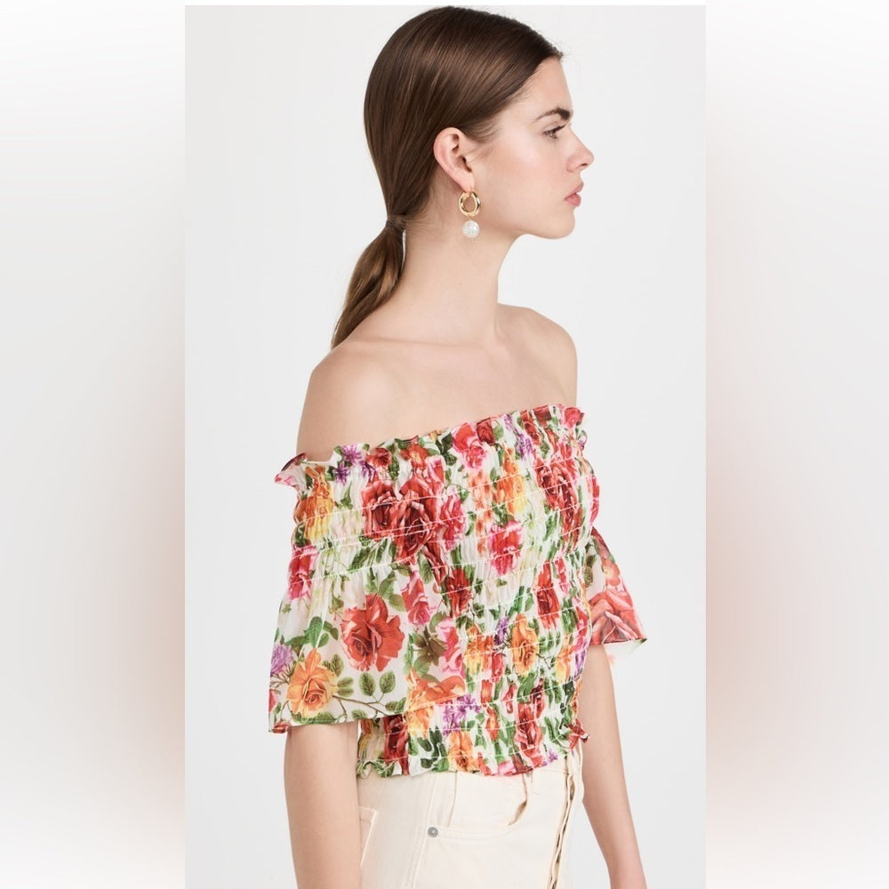 L’Agence Women’s Floral Off The Shoulder Shirt Size S