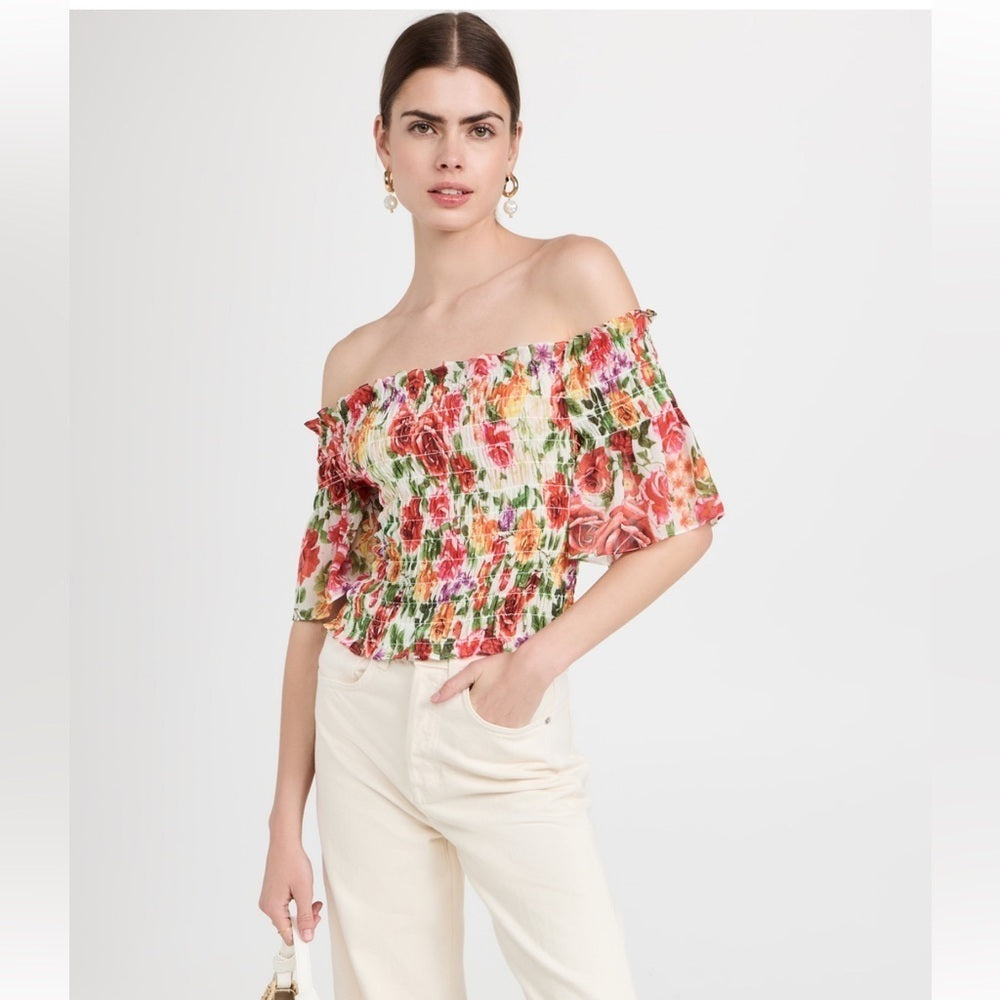 L’Agence Women’s Floral Off The Shoulder Shirt Size S