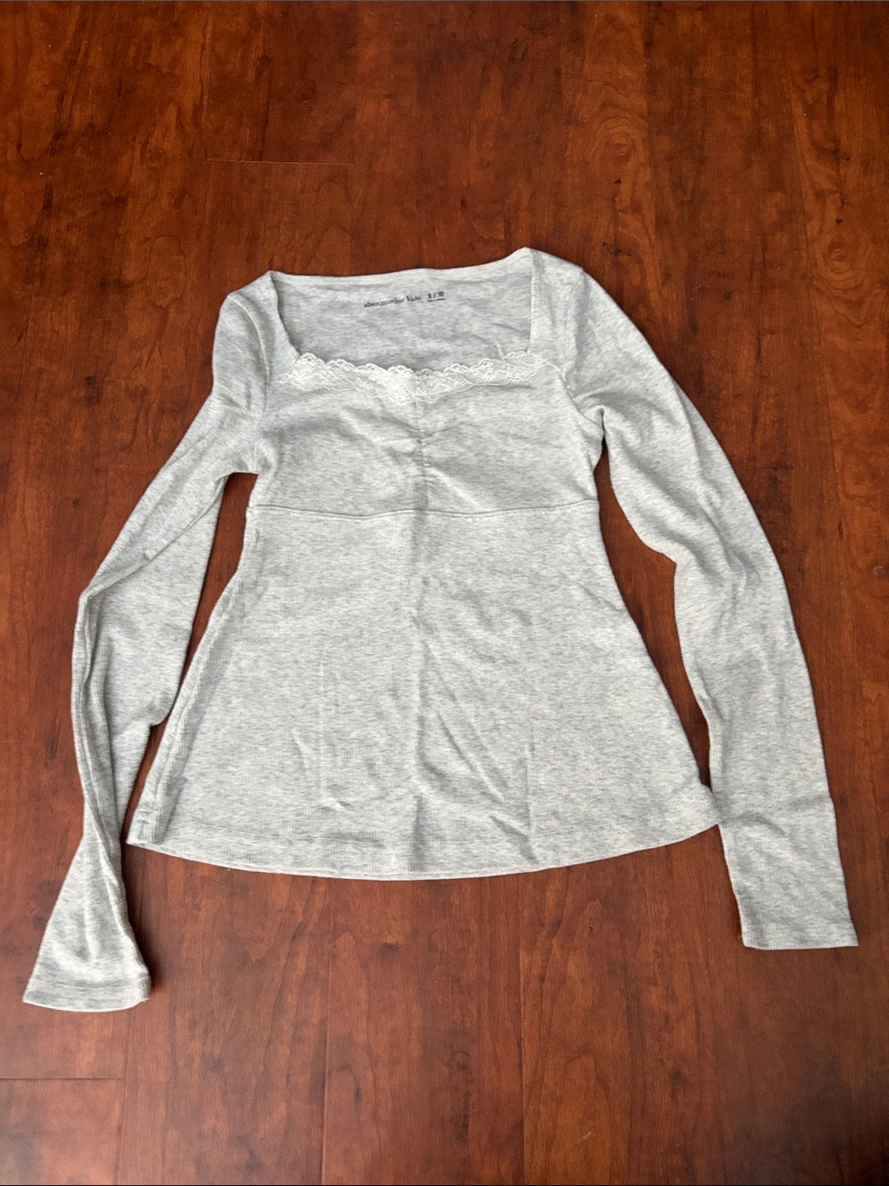 Abercrombie And Fitch Girls Long Sleeve Lace Trim Square Neck Top Size 9/10