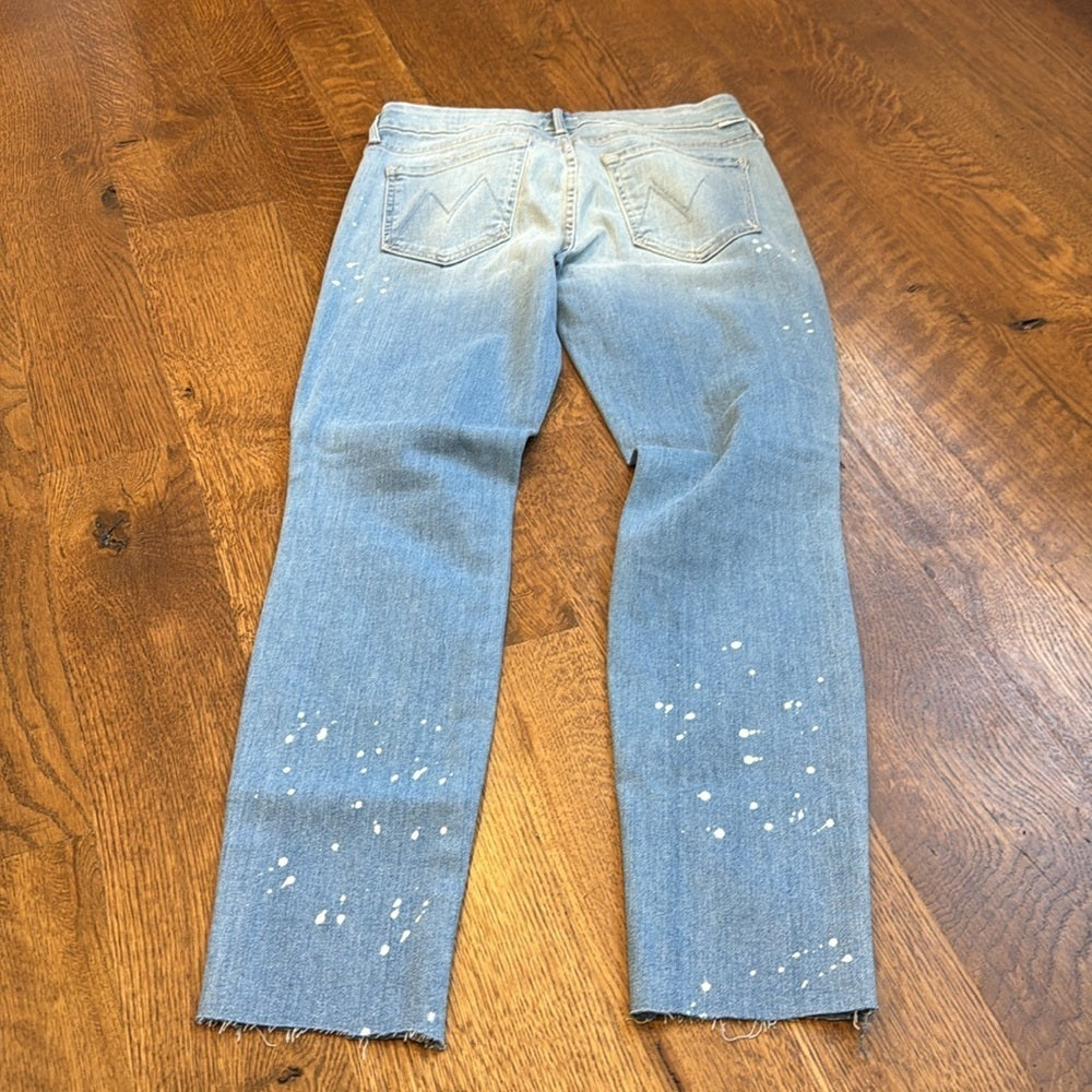 Mother Women’s Looker Ankle Fray Jeans Blue and White Size 27