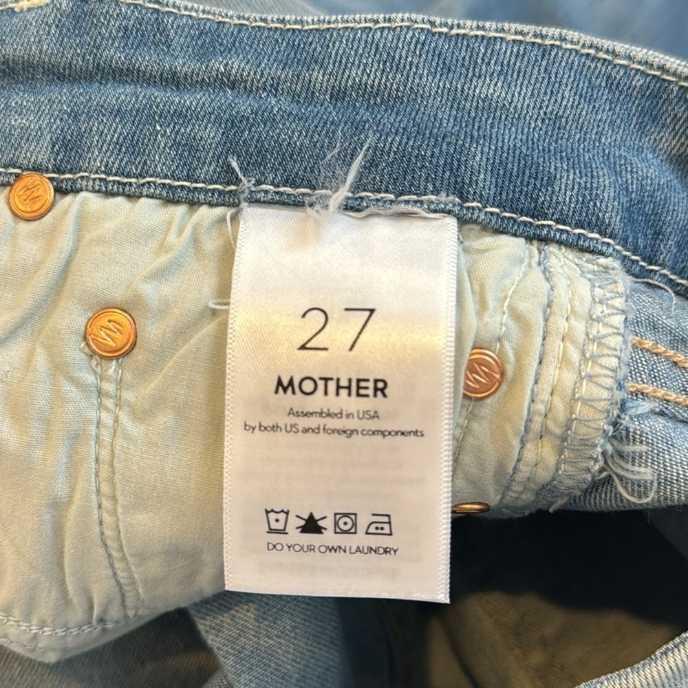 Mother Women’s Looker Ankle Fray Jeans Blue and White Size 27