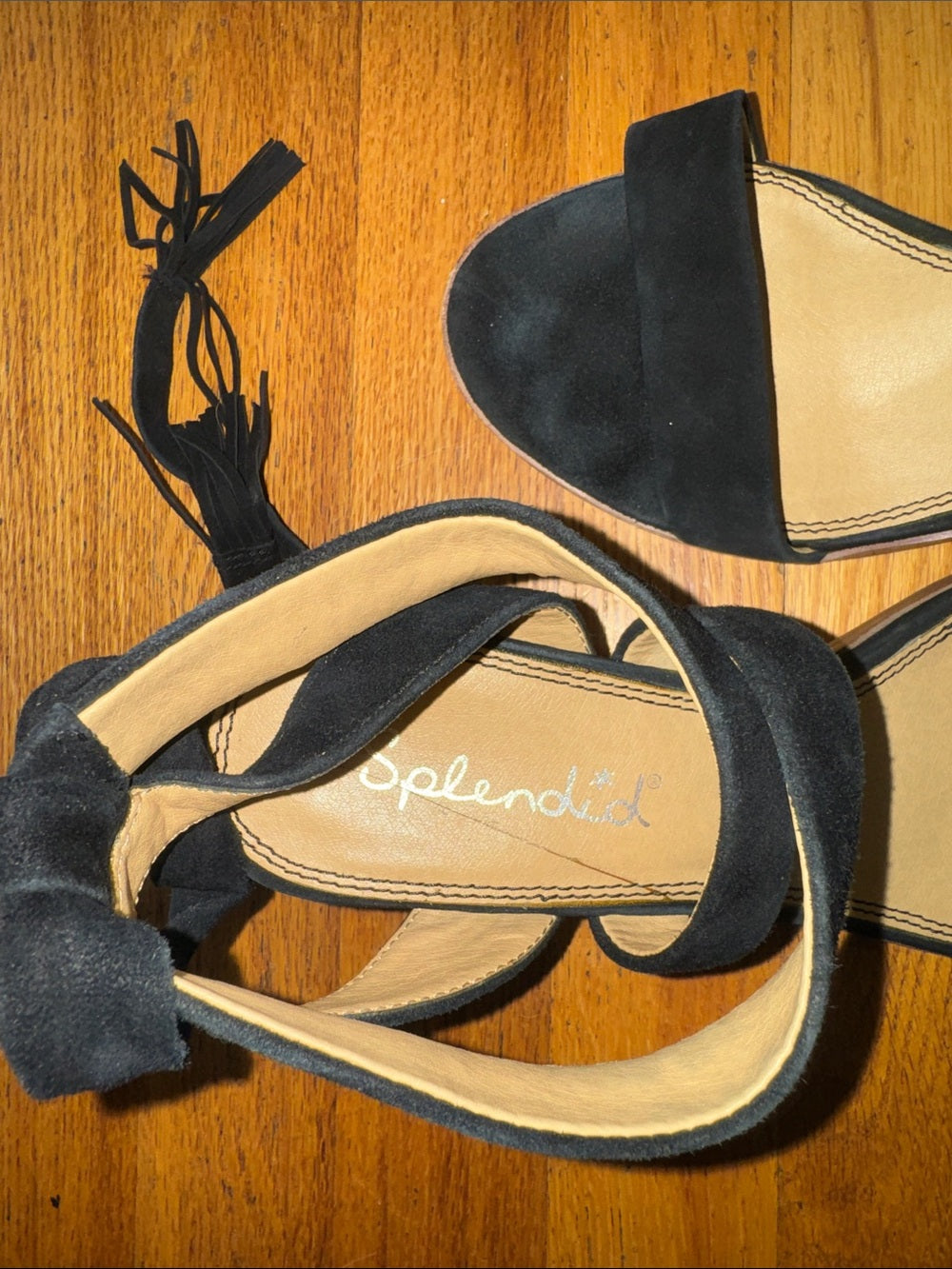 Splendid Black Suede Ankle Tie Block Heel Sandals - Women’s 9.5