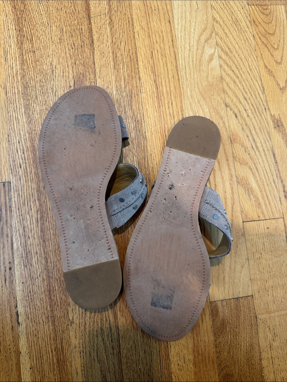 Dolce Vita Taupe Gray Studded Double-Strap Slide Sandals Women’s 9.5