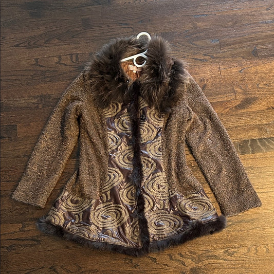 NWT ReRe Women’s Elegant Brown Faux Fur Trimmed Coat Size Medium