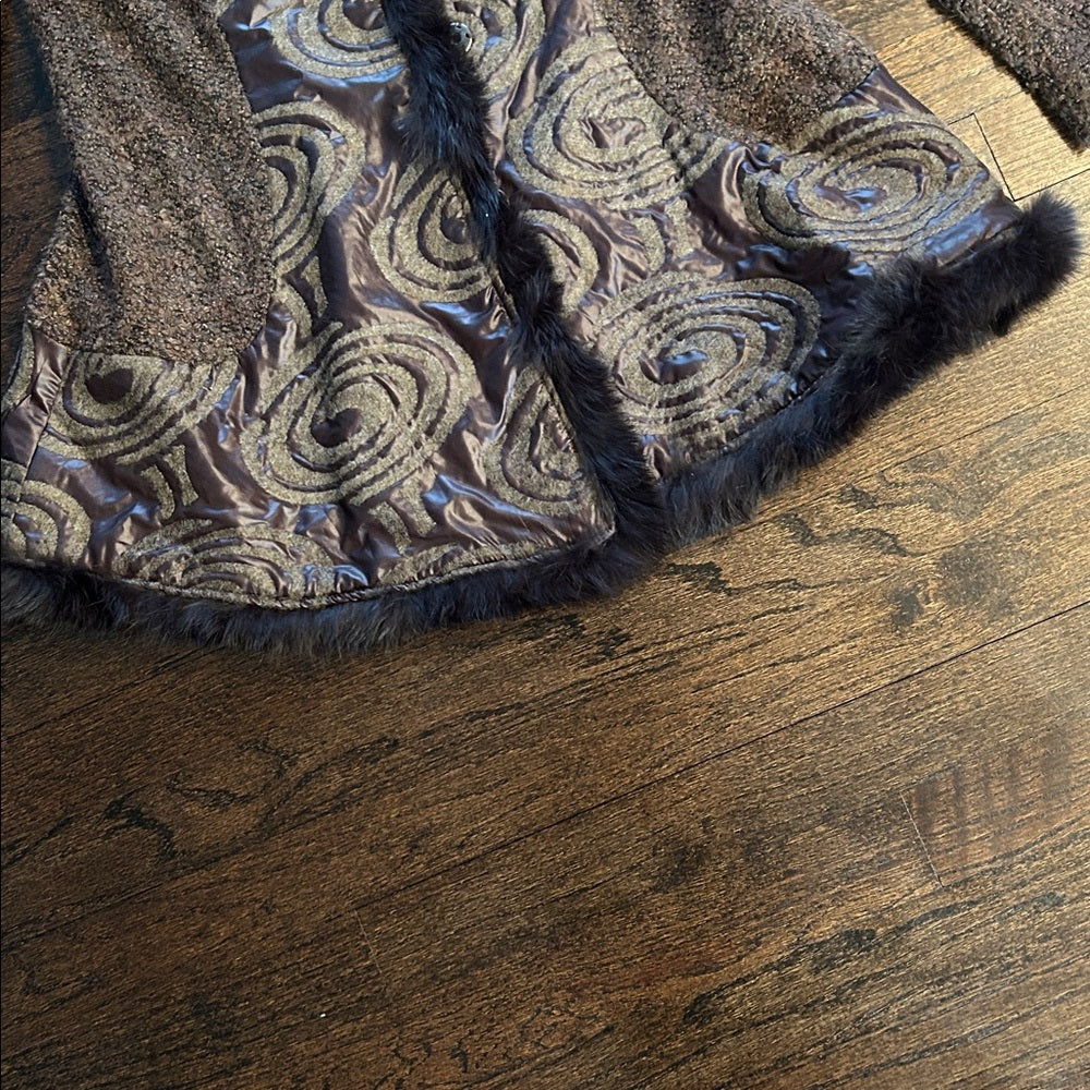 NWT ReRe Women’s Elegant Brown Faux Fur Trimmed Coat Size Medium